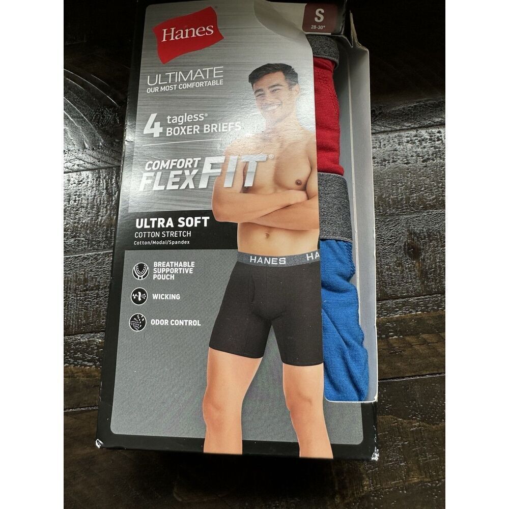 Hanes Ultimate Comfort Flex Fit Men's Boxer Briefs, Assorted - 4 Pack Small